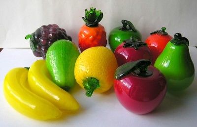 Lot of 11 Art Glass Mixed Fruit Life Size Multi Color