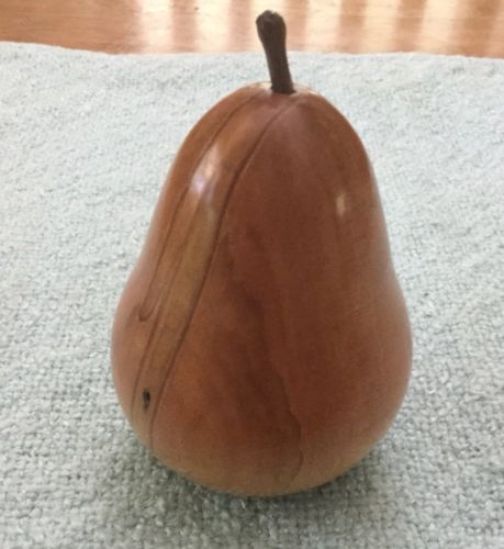 Hand Carved Red Maple Wood Pear Fruit, 4.5”