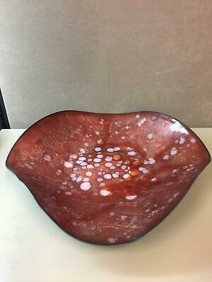 Beautiful Hand Made, Hand Painted Enamel 4-Corner Bowl Centerpiece RED & WHITE
