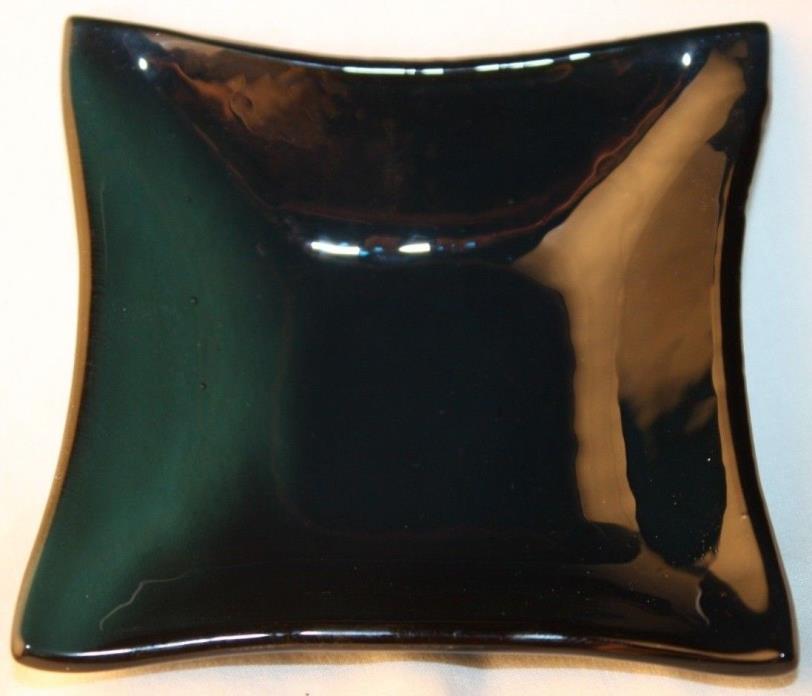 Fused Glass Art Bowl Small Square Transparent Aqua 3.5