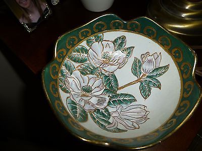 Decorative Green, Gold and Cream Floral Bowl