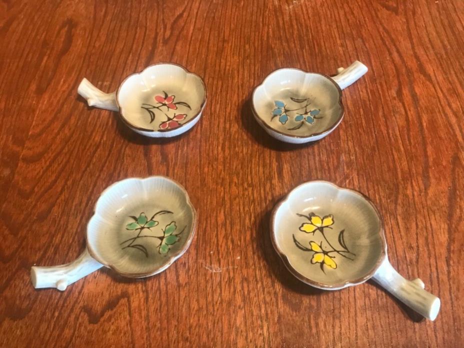 Japanese Ceramic Mini Flower Bowls Great For Sushi sauce & Chopsticks set of 4