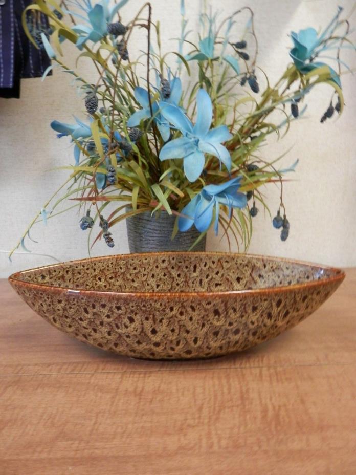 Elegant Expressions by Hosley Decorative Oval Ceramic Bowl Peacock-Feather Patte