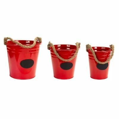 Melrose International Red Buckets with Chalkboard and Rope Handles, Set of Three