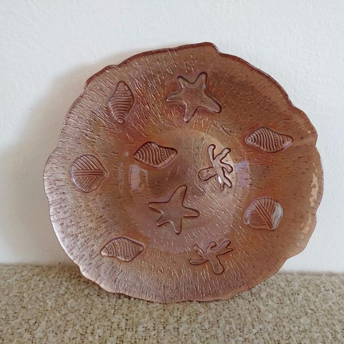 Serving Plate / Platter With Iridescent Brown Seashells / Nautical Pattern