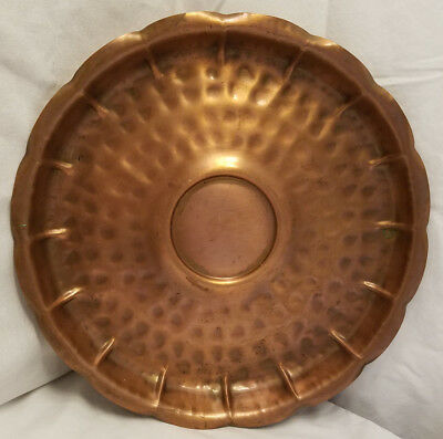 Vintage Georgian Hammered Copper Metal Serving Platter Scalloped Edge