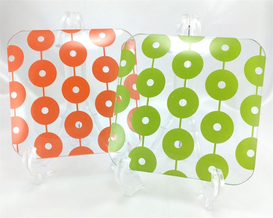 Pair Vintage Pop Art Inspired Dishes One Each Orange & Green Linked Circles