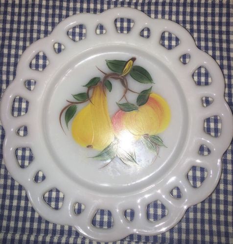 Vintage White Plate With Pear And Peach Scalloped Edges