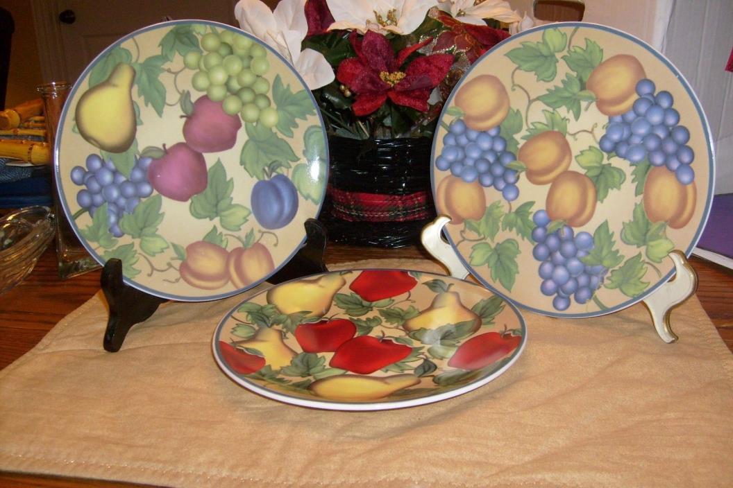 Multi-color porcelain decorative fruit plates, set of 3, unlabeled, 8 1/4