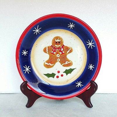 Decorative Plate Christmas Holiday Gingerbread Man Holly Snowflakes