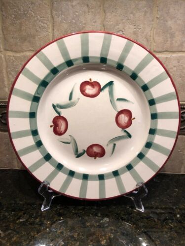 NANTUCKET HAND PAINTED APPLE PLATE w/GREEN STRIPED RIM