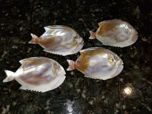 Vintage Carved Mother of Pearl/ Abalone Fish Dishes, set of 4