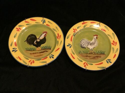 Rooster & Chicken Hen Pair Wall Hanging Plates~Style Eyes Baum Brothers Provence