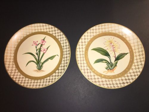 Botanical Gold Painted Decorative Plates Set Of 2