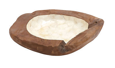 Cole & Grey Teak Capiz Decorative Bowl