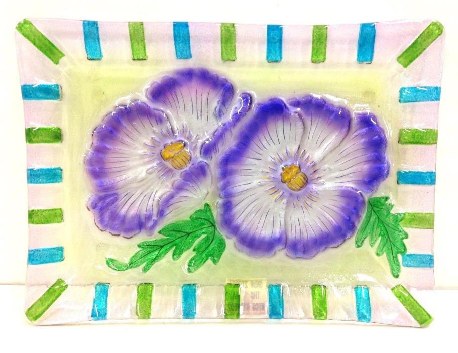 Decorative Rectangle Glass Pansy Plate. 8