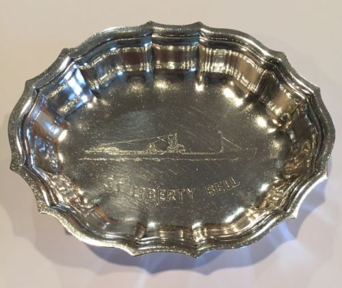 Vintage Chippendale Nicknack Dish Silverplate With SS Liberty Bell Ship Engraved