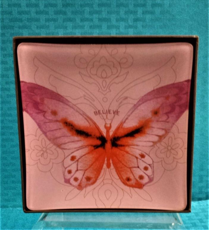 NEW COLLECTIBLE FRINGE STUDIO TRINKET DISH WITH A PINK BUTTERFLY ORIGINAL BOX