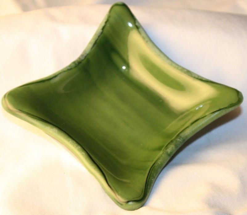 Fused Glass Art Bowl Small Square Streaky Green 3.5