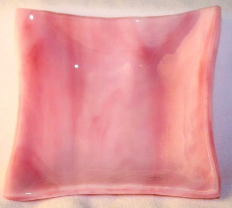 Fused Glass Art Bowl Small Square Pink Streaky 3