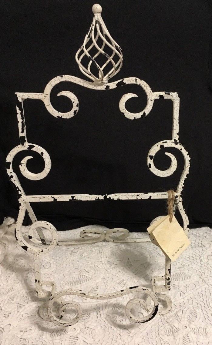 Decorative Cast Iron Cook Book Stand Art Holder Easel Chippy White Finish