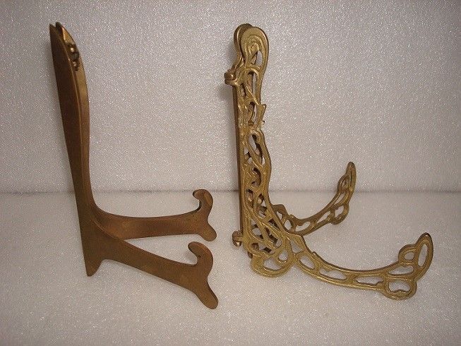 Lot of 2 Vintage Solid Brass Ornate Plate Display Stand Book Holder Easels