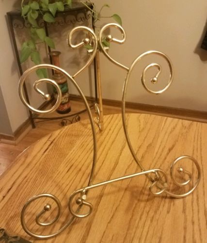 NICE Vintage Art Deco/Mid Cen Mod GOLD/BRASS Large SCROLL Display Easel!