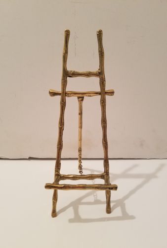 Vintage Brass Bamboo Style Easel Picture Plate Stand Display