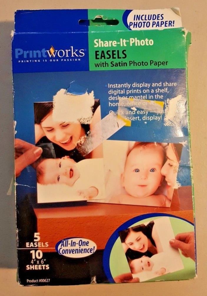 PRINT WORKS Share-It-Photo EASELS w/Satin Photo Paper- 4 unopened pkgs