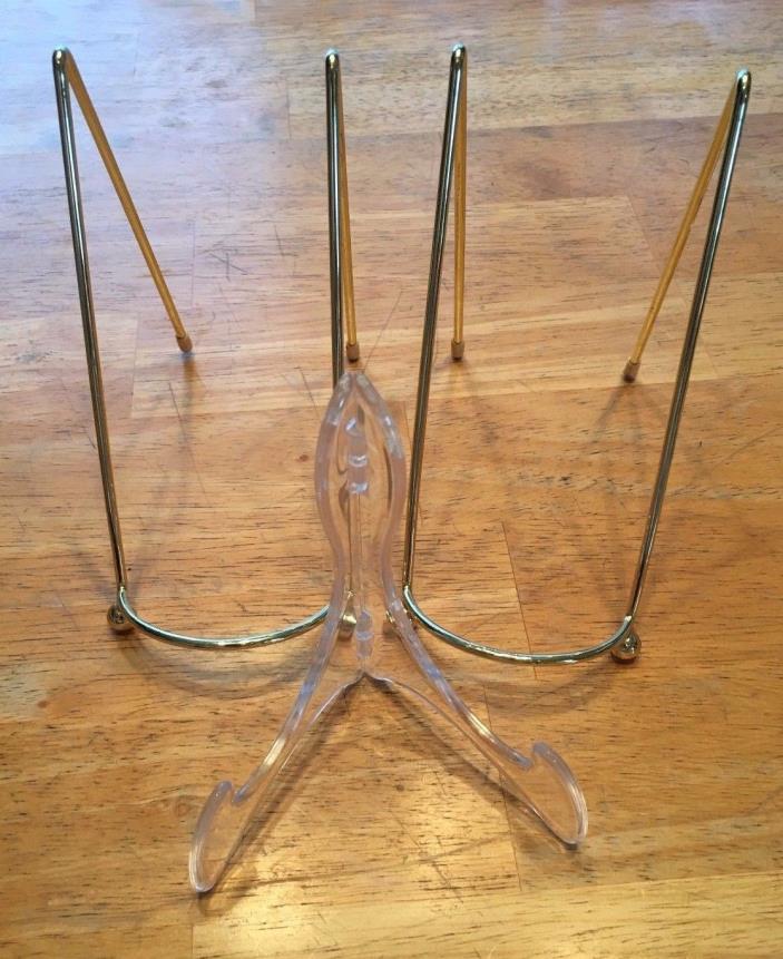 3 SMALL DISPLAY EASELS 2 METAL GOLD FINISH 1 FOLDING CLEAR PLASTIC