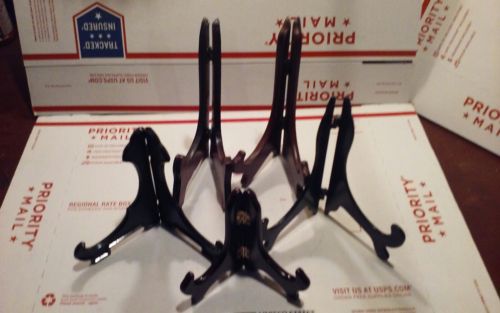 LOT OF 5, MIXED SIZES & MATERIALS OF PLATE STANDS, EASELS.
