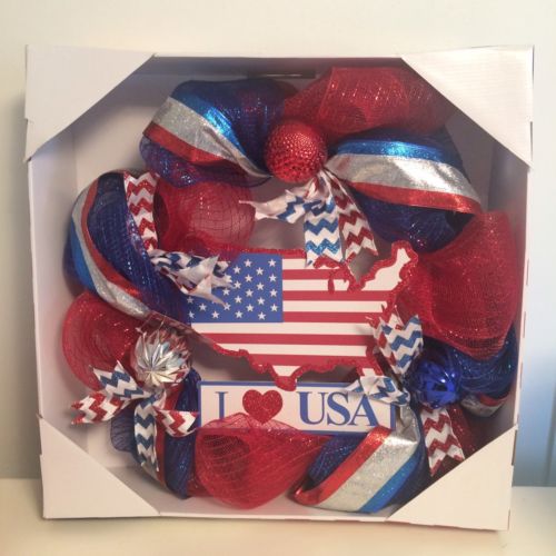 American Flag Wreath, USA,Patriotic, Memorial Day July 4th Deco Mesh Door Wreath
