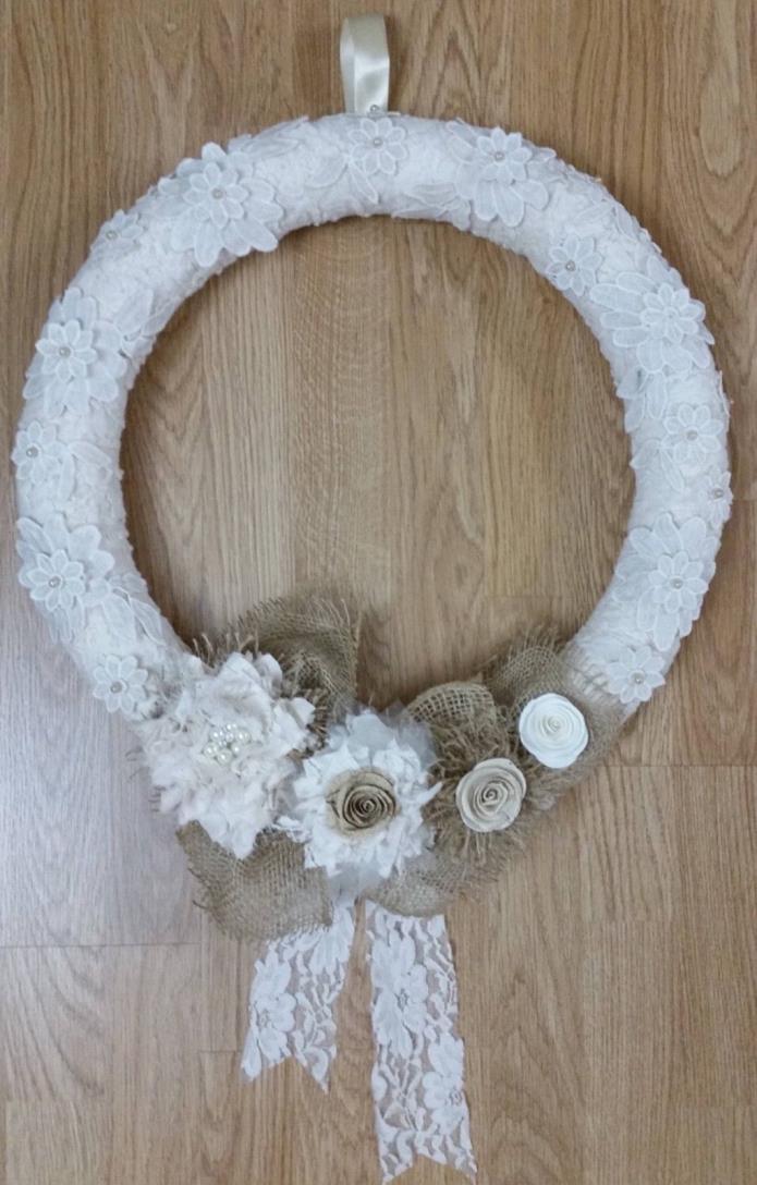 Beige Victorian lace wreath Victorian lace flower wreath Burlap and Lace wreath