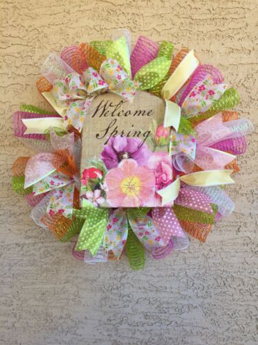 SPRING Wreath Easter Wreath Deco Mesh Door Wreath ~~~~~~ WELCOME SPRING ~~~~~~~~