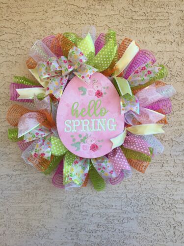 Spring Wreath Easter Wreath Deco Mesh Door Wreath Hello Spring ~~ FREE SHIPPING