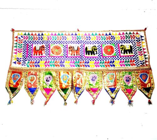 Vintage Indian Elephant Hanging Door Decor / Toran Handmade Embroidery, Mirrors!