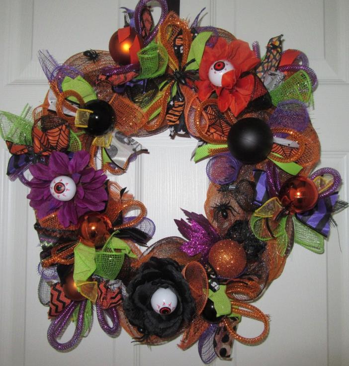 NEW Handmade Colorful Halloween Deco Mesh Eyeballs Door Decoration Wreath