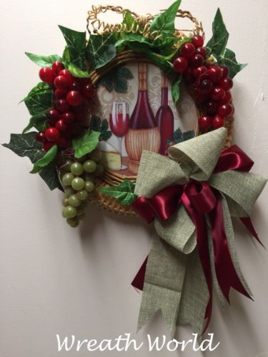 * NEW HANDMADE TUSCAN STYLE GRAPES AND WINE WREATH GRAPES WINE WALL HANGING *