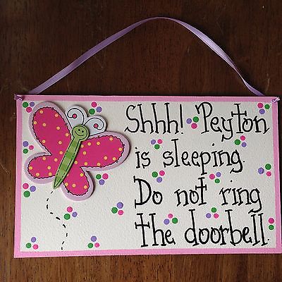 Butterfly sign baby sleeping please do not ring door bell sign custom country