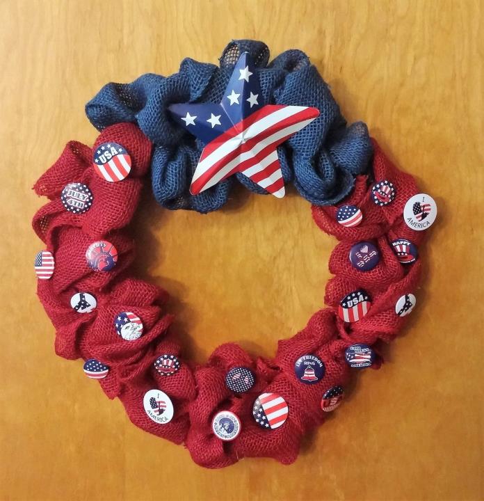 Rustic Country 4th of July Independence Day Patriotic Burlap Wreath America USA