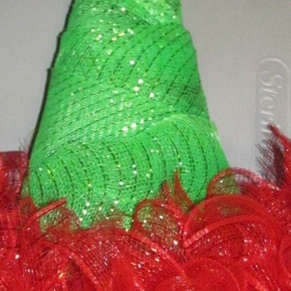 BEAUTIFUL GREEN SANTA HAT WREATH WITH RED MESH ON BOTTOM