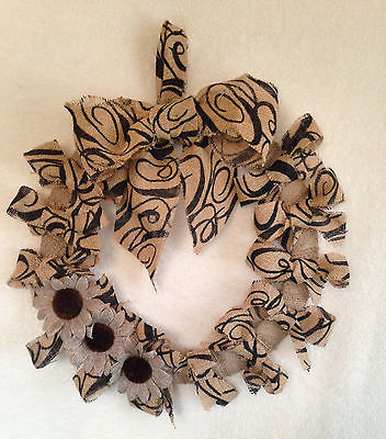 BURLAP BOW WREATH WITH BLACK PRINT SUNFLOWERS SPRING SUMMER