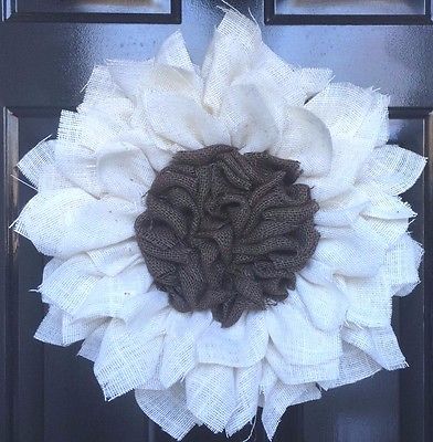 Burlap Sunflower Wreath Creme And Brown
