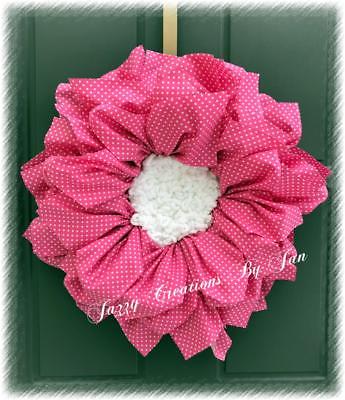 FLOWER WREATH FABRIC FLOWER WREATH PINK POLKA DOT FLOWER WREATH DOOR HANGER