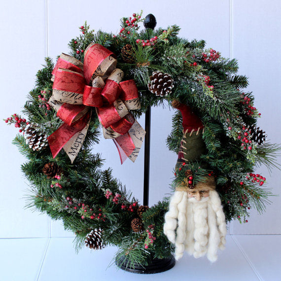 Christmas Wreath, Holiday Wreath, Old World Santa Wreath, Winter Country Decor