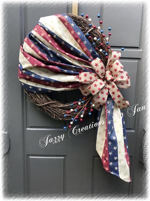 PATRIOTIC GRAPEVINE WREATH JULY 4TH GRAPEVINE WREATH FLAG MATERIAL WREATH