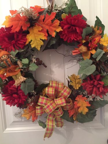22” Fall Grapevine Wreath, Leaves,pine cones,acorns & Silk Flowers.