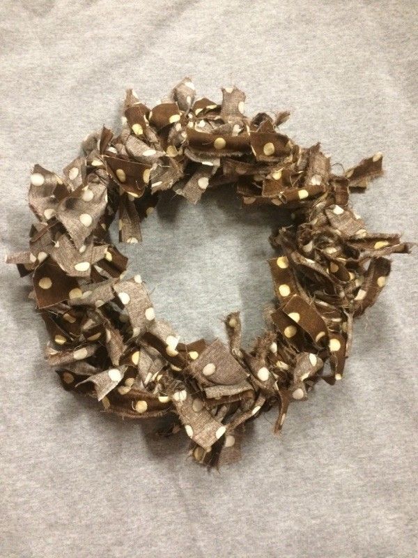 Brown and Tan Polka Dot Fabric Rag Wreath