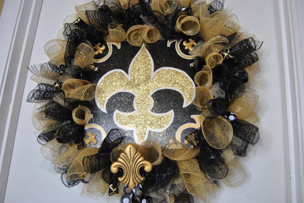 New Orleans, Fleur De Lis, Wreath, Black and Gold, Saints, Football, Sports