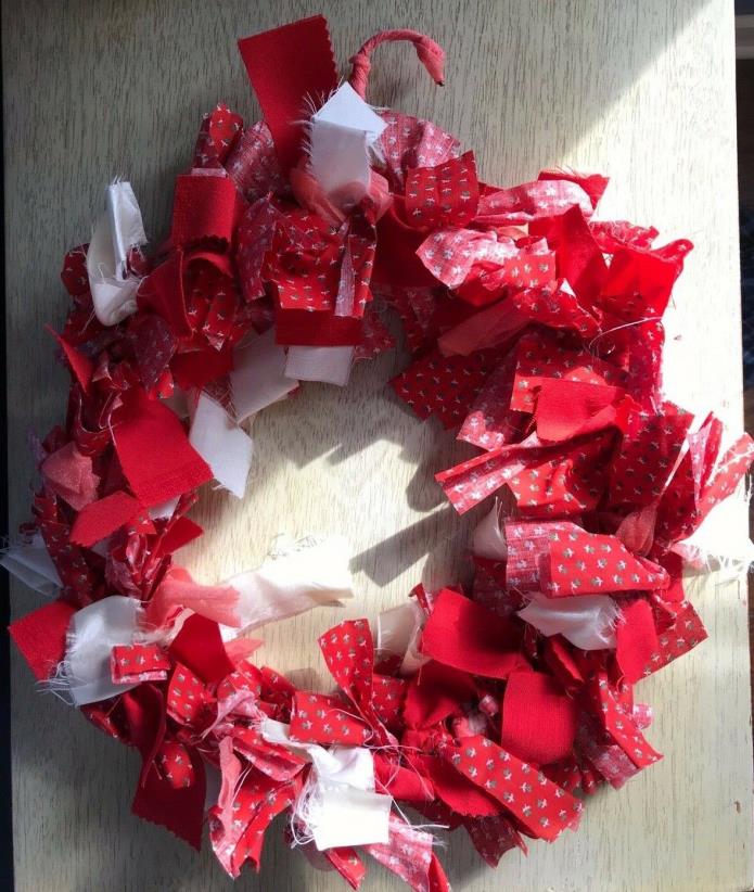 Red & White Custom Fabric Wreath